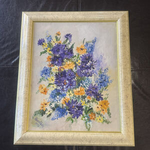 Vtg 1972 Signed Oil Painting Floral Still Life Heavy Impasto Framed 20”x24”
